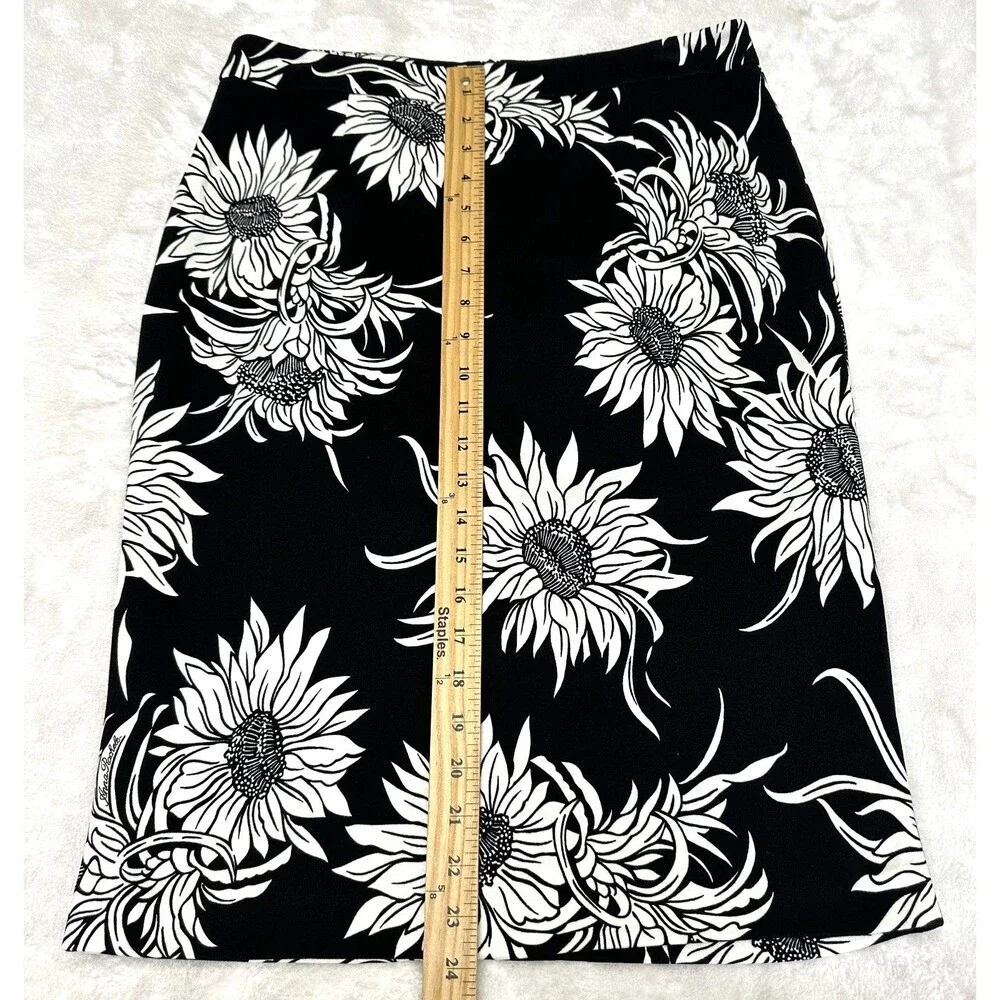 Anna Rachele Women's Floral Black & White Pencil Lined Midi Skirt Sz 8/44 Italy
